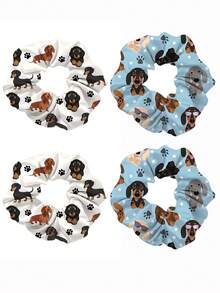 MH 2pcs/4pcs Ikat Rambut Wanita Motif Anak Anjing Lucu Ukuran Besar, Ikat Rambut Satin Minimalis Gaya INS Modis untuk Penggunaan Sehari-hari - MultiWarna - View 7