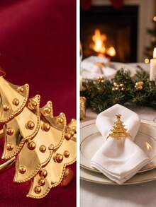 2/4pcs Christmas Tree Napkin Rings With Christmas-Themed Stars As Napkin Clips. Gift For Holiday Gatherings, Holiday Parties. For Camping Essentials, Festivals, Room Decor, Party Decorations, Wedding Decorations, Home Decor And Accessories. - Multicolor - View 4