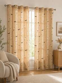 NOSBEI 2PCS Grommet Panels + 3PCS Rod Pocket Kitchen Set, Cute Halloween Ghost And Bat Faux Linen Curtains, Light Filtering, Playful Spooky Fall Window Decor - Multicolor - View 20