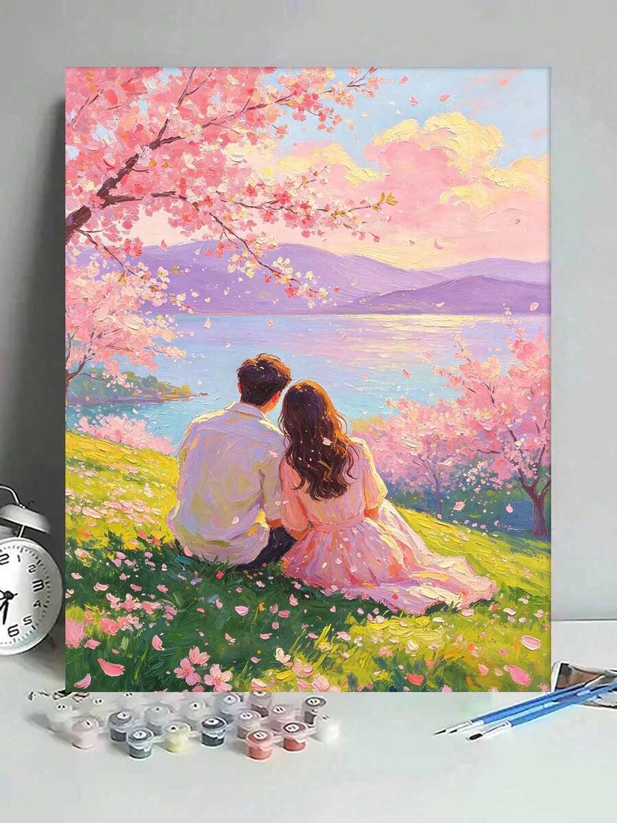 1pc Couples In Spring DIY Digital Oil Painting, Canvas Art Painting For Adult Beginners, Wall Decor Home Decor, Holiday Gifts.