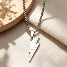 Men's Stainless Steel Personalized Lightning Pendant Necklace, Unisex Fashionable Hip-Hop Jewelry, Suitable For Daily Wear, Qixi Festival Gift - Lightning Bolt Necklace - View 4