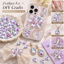 HONGCAI 100pcs 10x14mm Teardrop Glass Rhinestones, AB Multicolor Flat Back Asymmetrical Crystal Drops, For DIY Phone Case, Clothing, Shoes, Bags - Colorful - View 5