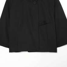 Women's Fashion Black Short Lapel Short Sleeve Button-Up Jacket, Autumn Outfit Essential - Black - View 2