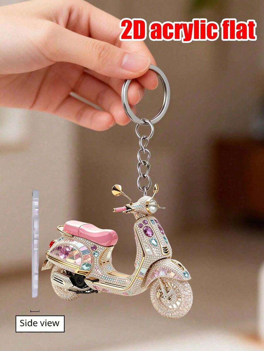 2D Acrylic Shiny Motorcycle-Shaped Keychain, Electric Vehicle Pattern Bag Charm, Daily Decorative Gift, Suitable For Backpack, Wallet, Phone, Earphone, Car Charm, Unique Birthday Gift, Party Gift, Back To School Gift, Teacher's Day Gift, Halloween Christmas Gift - Multicolor - View 1