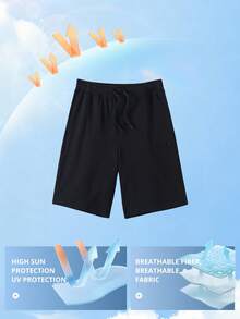 CAMEL CROWN Men's Casual Cotton Loose Fit Drawstring Knee-Length Shorts, Summer - Black - View 4