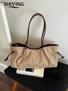 1pc Solid Color Suede New Women's Backpack, One Shoulder Bag, Fashionable Large Capacity Tote Bag, Suitable For Commuting, Shopping, Dating - Multicolor - View 12