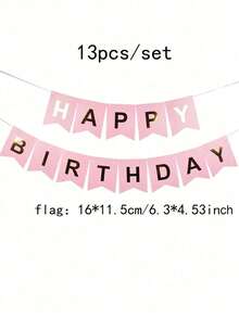 1 Set Pink Happy Birthday Paper Bunting, Modern Metallic Letter Graphic Decorative Banner, Suitable For Birthday Party Event Decoration - Multicolor - View 5