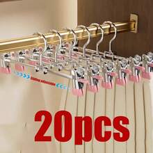 Non-Slip Pants Hanger, Space-Saving Pants Storage Rack, Multi-Function Pants Hanger For Student Dorms, No-Drill Jeans And Scarf Storage Organizer, Stainless Steel Foam Non-Slip Pants Clips - Pink - View 1