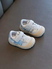 1 Pair Infant Toddler Plaid & Star Patchwork Anti-Collision Toe Cap Hook & Loop Flat Sneakers Daily Wear [Select By Actual Cm Inner Length] - Blue - View 3