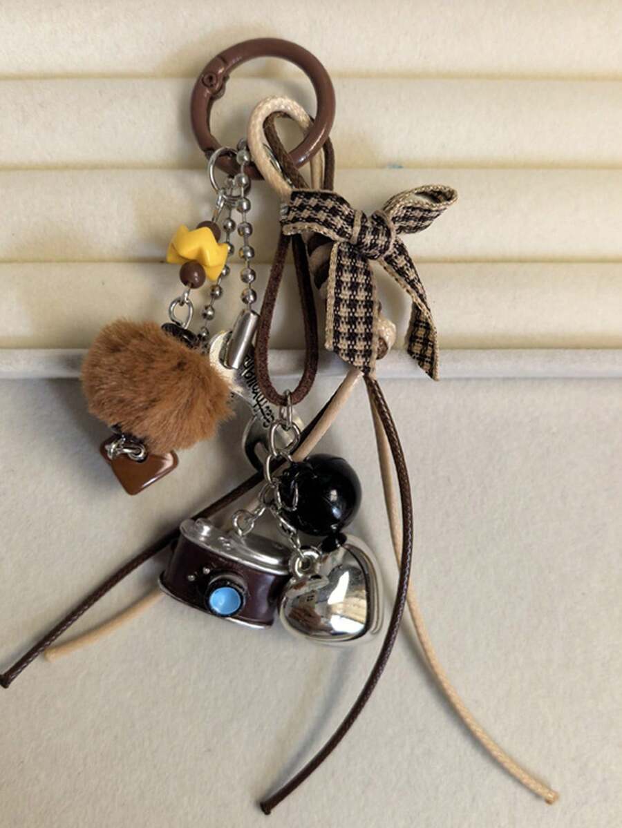 1pc Vintage Pom Pom Bag Charm, Personalized Camera Keychain Pendant, Handmade Woven Exquisite Bag Accessory - Multicolor - View 1
