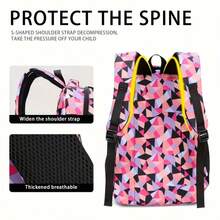 Classic Campus Backpack 3-Piece Mixed Set, Geometric Plaid Pattern, Large Capacity, Suitable For School And Travel - Sets - View 6