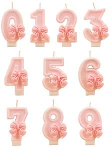1pc Pink Bow Birthday Candle, Pink Glitter Sequin Decorated Number Candle 0-9, Romantic Gift For Best Friend, Mother, Girlfriend, Suitable For Birthday Party Cake Decoration, Creating Atmosphere, Christmas, Halloween Decoration, Baking Insert Decoration, Suitable For Girls, Children, Adults, Also Can Be Used For Ceremony Supplies, Gifts, Graduation Ceremony, Wedding And Other Occasions, Girl Photography Props, And Reliable - Multicolor - View 8