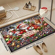 1pc Kitchen Floor Mat, Soft Faux Cashmere Material, Christmas Theme Cartoon Non-Slip Floor Mat, Suitable For Kitchen, Bathroom, Entrance Door, Holiday Atmosphere Decorative Floor Mat, Multi-Scenario Use Non-Slip Floor Mat, Christmas Room Decoration, Holiday Gift - Multicolor - View 13