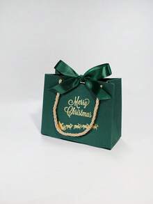 5pcs Luxury Christmas Favor Bags, Festive Mini Paper Gift Packaging With Gold Foil Lettering, Santa Sleigh Design And Matching Bow, Reusable Holiday Bags For Jewelry, Stocking Fillers, Winter Parties And Table Decorations - 14X6X12cm - View 13