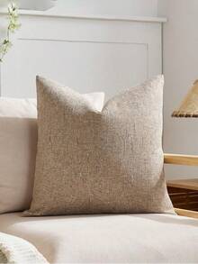 1pc Linen-Look Textured Throw Pillow Cover, Multi-Color Modern Farmhouse Faux Linen Decorative Cushion Cover For Bedroom, Dining Room, Bed, Sofa, Car, Suitable For All Seasons - natural linen - View 1