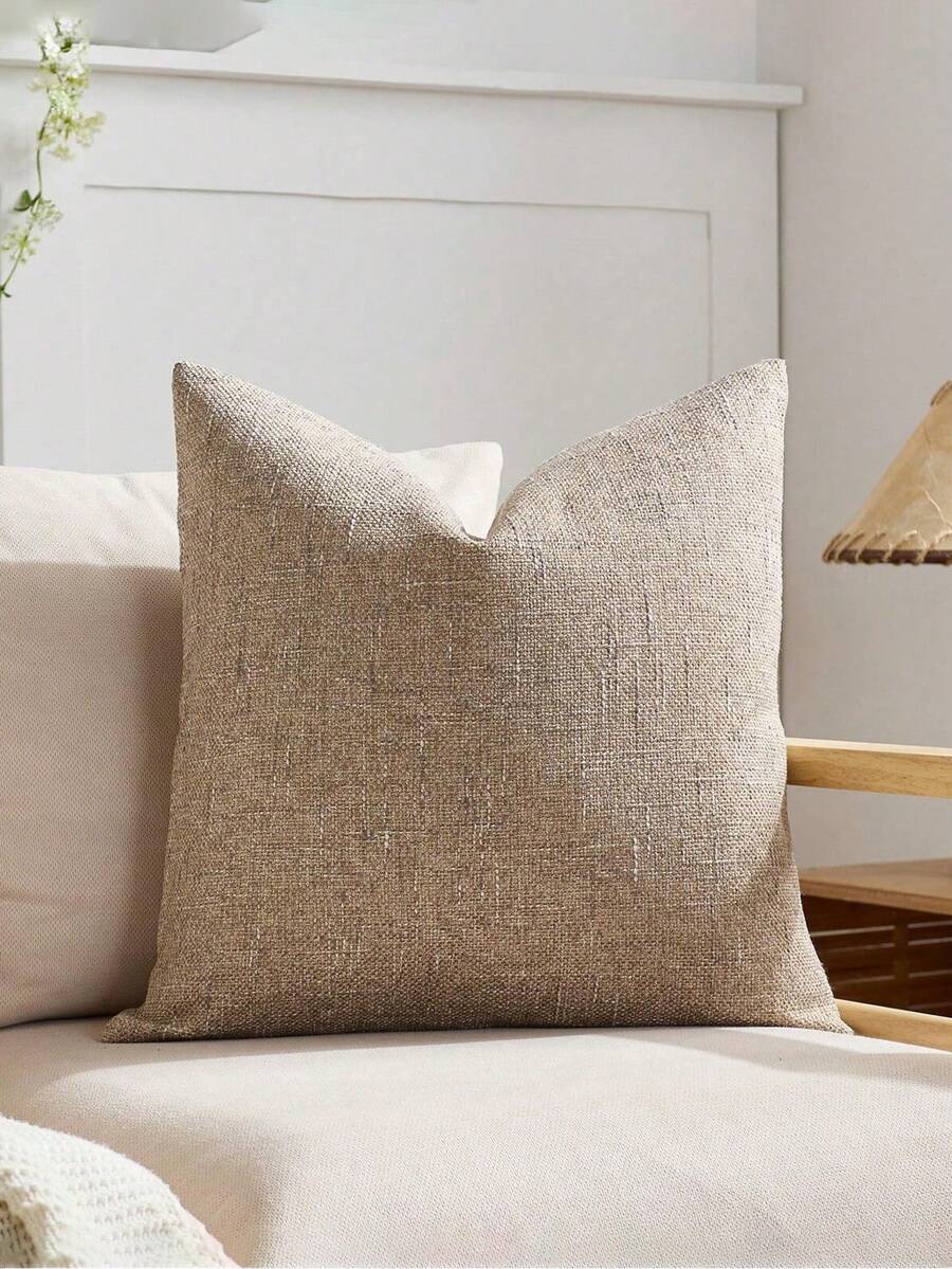 1pc Linen-Look Textured Throw Pillow Cover, Multi-Color Modern Farmhouse Faux Linen Decorative Cushion Cover For Bedroom, Dining Room, Bed, Sofa, Car, Suitable For All Seasons - natural linen - View 1
