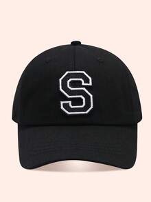 1pc Letter Baseball Cap, Sun Hat For Boys And Girls, Suitable For Outdoor And Daily Use - Large Black Label - Black Cloth Hat - View 52