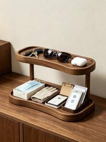 1pc 2‑TierWooden Countertop Storage Shelf, Double Layer Desktop Organizer Rack, Multifunctional Display Stand For Coffee Station, Mugs, Cosmetics, Kitchen Bathroom Vanity Home Decor - Multicolor - View 4