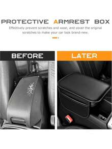 Almohadilla para apoyabrazos de consola central de coche negro, extra ancha & gruesa de cuero, alfombrilla de caja de almacenamiento, bolsa de almacenamiento universal multifunción para coche - A - Ver 6