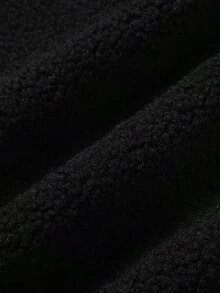 Vintage Elegant Lamb Wool Double-Breasted Mid-Length Trench Coat, Autumn/Winter Fleece Coat - Black - View 6
