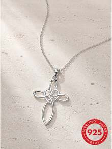 lunastudio 1pc 925 Sterling Silver Celtic Knot Necklace For Women Daily Wear - Silver - View 5