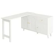 2-In-1 Multifunctional Desk And Sideboard – 360° Swivel, 3 Doors 1 Drawer – Elegant Computer Desk, Corner Desk, Vanity, Desk, Sideboard - White - View 5