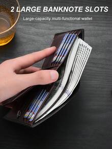 VINCESS Men's Wallet, Cowhide Leather, RFID Blocking, Men's Vintage Fashion, Large Capacity Multi-Card Slot, Zipper Coin Pocket, Travel Essential - Coffee Brown - View 5