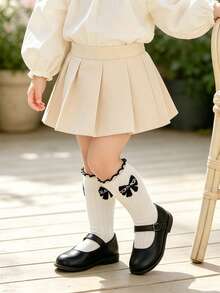 4 Pairs Girls Sweet Cute Butterfly Jacquard White Knee High Socks, Versatile All-Season Student Socks For Spring And Autumn, Suitable For Back To School And School Uniform Matching - Multicolor - View 4