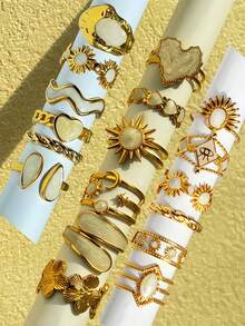 6/11/18/22/24/30pcs Flower & Heart Women's Ring Set, Elegant Luxury Mixed Style Multi-Piece Rings, Fashion Jewelry, Best Gift, Random Style - Multicolor - View 7