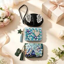 1pc Exquisite Fresh Personalized Multi-Color Asymmetrical Rhinestone Water Drop Heart Flower Star Rabbit Leather DIY Card Holder Wallet, Suitable For Girls And Best Friends Daily Wear, Holiday Gift - Multicolor - View 12
