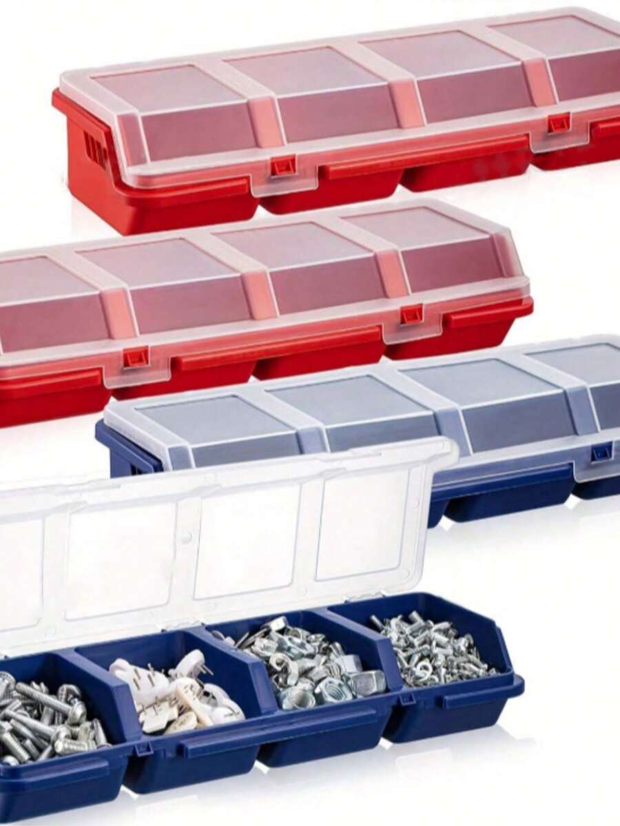 4-Compartment Plastic Screw Storage Box With Lid, Durable Multi-Function Hardware Tool Parts Organizer - A - View 1