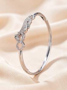 1 pieza Brazalete de puño inspirado en animales con adorno de strass, accesorio de joyería de declaración para mujeres - Plateado - Ver 1