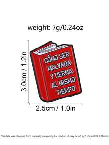 Book‑Shaped Spanish Quote Enamel Pin, Fun Meme Text Lapel Brooch For Backpack Jacket - Red - View 3