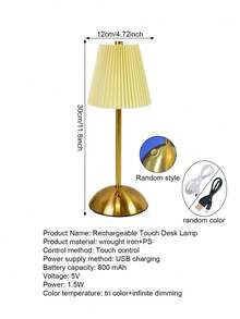 1PC Fabric & Metal LED Desk Lamp, USB Rechargeable, Minimalist Design, Fabric Lampshade, Suitable For Bedroom Lighting, Retro Style Restaurant Decor Atmosphere Table Lamp, Bedroom Bedside Lamp, Bedside Lighting, Atmosphere Lighting, Modern Lighting, Minimalist Design, Metal, Decorative Lamp Night Light - Multicolor - View 11