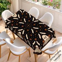 1pc,Vintage Halloween Tablecloth, Ghost Pumpkin Bat Black Cat Print Polyester Table Cover, Halloween Dining Table Decor For Kitchen, Party, Family Gathering And Holiday Home Decoration - B - View 13
