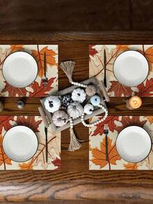 4pcs,6pcs,Autumn Harvest Pumpkin Thanksgiving Table Placemats,Rectangular Tablecloth,Washable,Suitable For Family Dinner,Coffee Table,Durable Kitchen And Dining Room Decor,Table Decoration Party And Scene Decoration,Home Decor - Multicolor - View 2