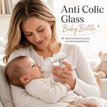 1pc 160ml/240ml Glass Baby Bottles,No-Drip Design, Reduces Colic And Gas With Anti-Colic Valve, Natural Silicone Nipple - Multicolor - View 3