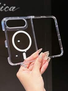 Minimalist Fashion Transparent Magnetic Phone Case, Compatible With IPhone 18 Ultra, Supports Foldable Wireless Charging, Hard PC Shockproof Protective Shell - Clear - View 3