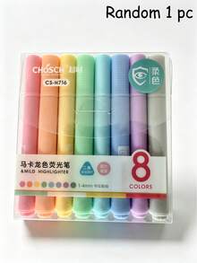 8/1pc Macaron Candy Color Oblique Tip Fluorescent Highlighter, Eye-Protection Soft Light Large Capacity Colorful Marker Pen, Highly Attractive Student Key Point Marking Stationery, Back To School Season Essential Marker Pen, Oblique Tip Wide And Narrow Dual Use For Note-Taking And Journaling, Back To School Stationery - Multicolor - View 8