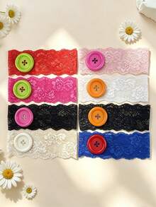 1pc New Women's Fashionable Style Dopamine Color Large Button Lace Headband, "Ins" Style, Openwork Lace Headscarf, Hair Accessory . - Multicolor - View 3
