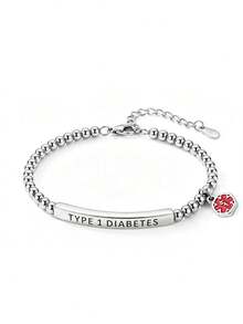 ZIRUISP 1pc Diabetes Blood Thinner ID Bracelet For Women Men, Adjustable Stainless Steel Beaded Chain With Star Of Life Identification Tag, Awareness Jewelry - Silver - View 9
