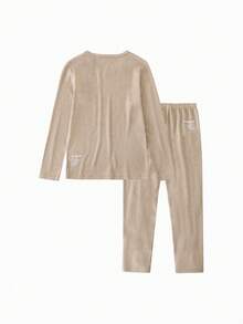 mini bala Autumn Unisex Toddler Thermal Underwear Set Antibacterial Fabric Soft Snug Fit For Daily Home Wear - Brown Tone - View 2