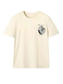 Camiseta gráfica de manga corta de cuello redondo casual de verano para mujer, con diseño de equilibrio entre corazón y mente - albaricoque claro - Ver 4