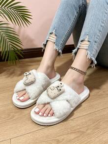 Women's Fleece Slippers - Cute Cartoon Cat Cross-Band Open-Toe Style, Plush Soft And Comfortable For All Seasons Indoor Home Slippers - Style B-white - View 3