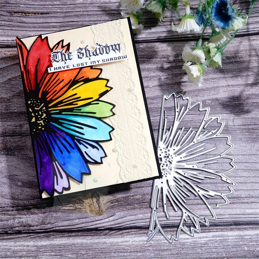 1 قطعة قالب معدني مقصوص بتصميم إبداعي لنصف زهرة عباد الشمس لعيد الشكر، لصنع البطاقات وتزيين ألبوم الصور، بطاقات المذكرات، بطاقات التهنئة، ديكور الزفاف اليدوي، استنسل، بطاقات قصاصات، النقش الزخرفي
