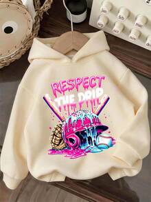 Girls' Creative Baseball Cap Print, Apricot Hooded Sweatshirt & Khaki Cargo Pants 2 Pieces Set, Minimalist Design, Suitable For Spring, Autumn And Winter Wear, Comfortable And Relaxed - Apricot - View 5