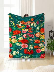 1pc Soft & Comfortable Modern Floral Pattern Flannel Blanket, 2D Printed Blanket For Office Nap, Sofa & Bed Decor, Outdoor Camping Leisure, Perfect Gift For Family And Friends - Multicolor - View 1