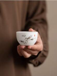 6 piezas/4 piezas/2 piezas/1 pieza Tazas de té de cerámica blanca, tazas de té vintage para el hogar y los invitados, tazas de té Kung Fu, tazas de té negro, tazas de agua, tazas de espresso, tazas de regalo, adecuadas para uso diario, reuniones, fiestas - Bambú blanco - Ver 6