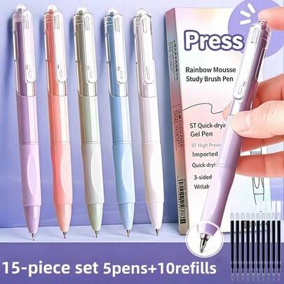15 PCS Elastic Retractable Ballpoint Pens As Stationery For Office Use, School Supplies, Pens For Teachers, Students, Friends In Schools, Offices Or Office Buildings, Suitable For Writing Purposes [5 Pens + 10 Pen Refills]