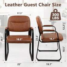 Waiting Reception Chairs No Wheel, Leather Guest Chair With Padded Arms, Modern Brown Office Desk Chairs With Sled Base For Office Meeting Conference Room Lobby Home Living Room 1 Pack - Brownsled Base - View 4